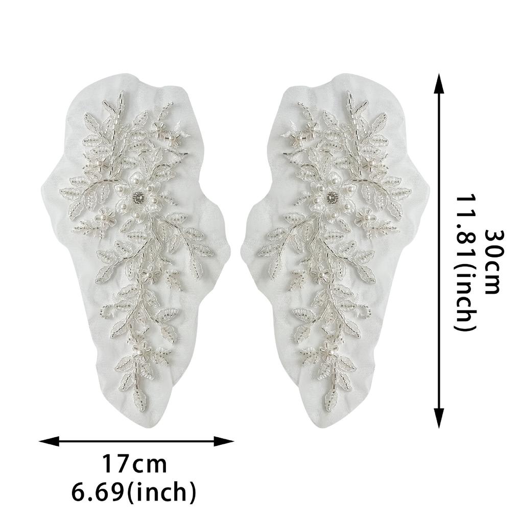 White Beaded Lace Flower Embroidered Cloth Sticker Front Placket To Flower Wedding Dress Performance Dress Accessories Clothing Decoration