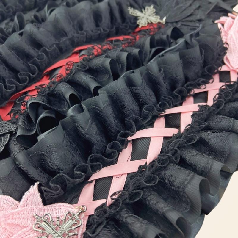 Elegant Black Gothic Headband Featuring Intricate Lace Patterns And Ornate Metal Crosses Charm Gothic Lace Hair Accessory