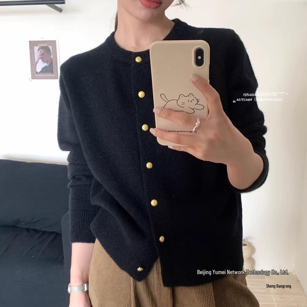 Korean Retro Autumn/Winter Cardigan Sweater with Gold Button Detail