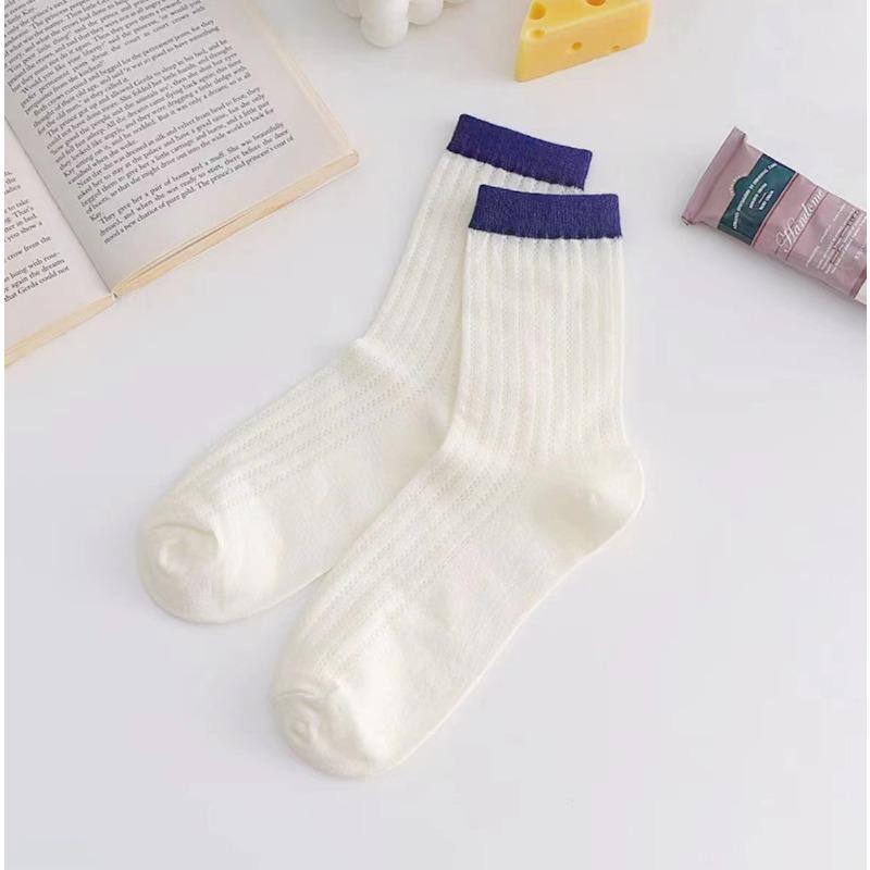 Damskie letnie cienkie skarpetki tubowe z czystej bawełny w jednolitym kolorze, z ażurowej siateczki, oddychające