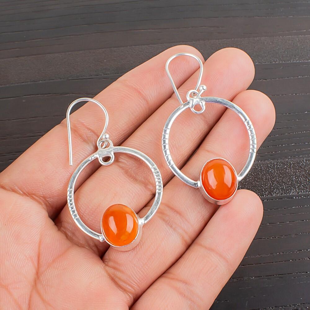 Carnelian Gemstone 925 Sterling Silver Handmade Earrings 1.37" Women Jewelry EE-67-24