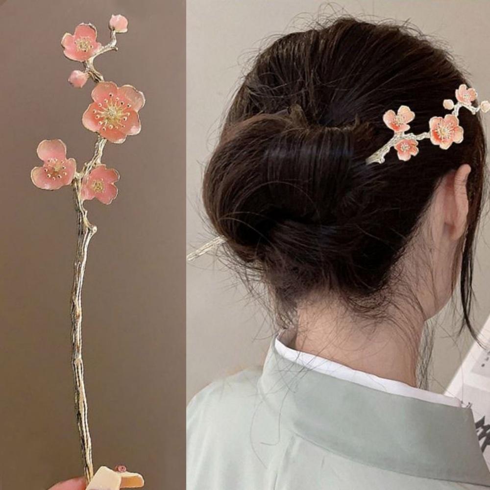 Eleganti Fermacapelli Fiore di Ciliegio Bastoncini per Capelli in Lega Giapponese con Fiori Rosa Accessori per Capelli da Donna per Chignon Alti Stile Hanfu Regali