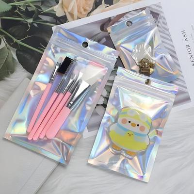 50-Piece Holographic Bag, Multi-Size Laser Rainbow Pattern Self-Sealing Bag, Suitable For Candy Bag And Front Window Samples