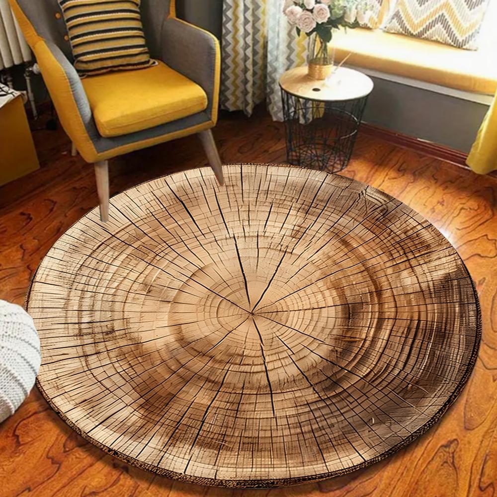Natural Tree Stump Art Carpet Vintage Crack Pattern Mat Rustic Area Rug for Living Room Home Decoration Home Rugs for Bedroom 60cmx60cm