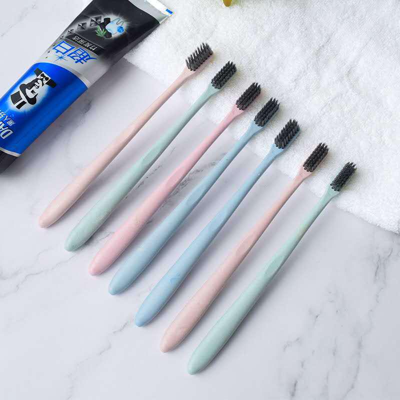 10-Pack Wheat Straw Bamboo Toothbrushes with Soft Charcoal Bristles, Ideal for Couples.