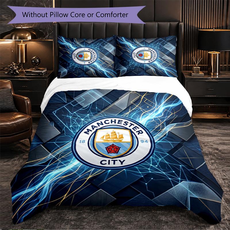 Set Lenzuola Manchester City Modello 3 Pezzi Morbida Copripiumino in Microfibra con Federe per Camera da Letto