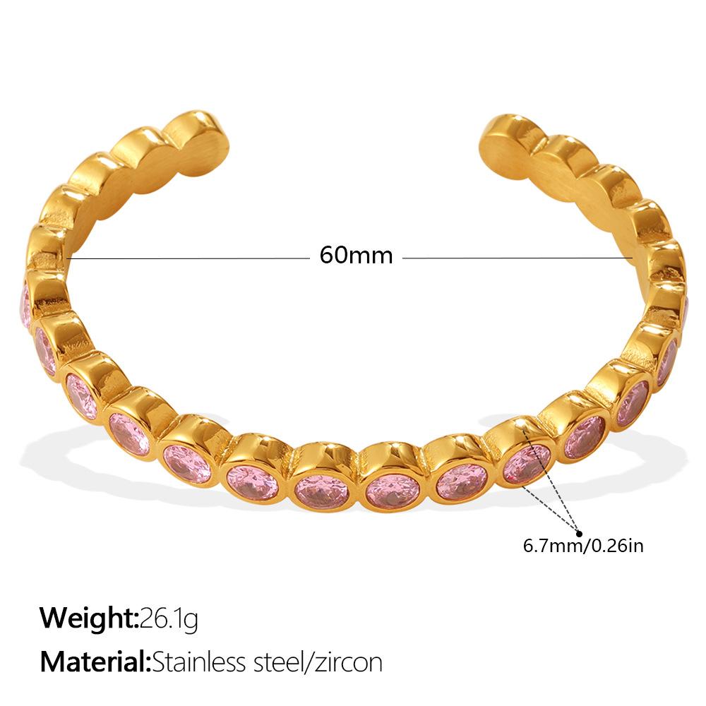 Light Luxury Retro Style Multi-Color Zircon Open Bracelet Stainless Steel Stacked Versatile C-Shaped Bracelet