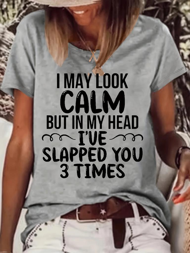 Letter printed T-shirt, casual round neck short-sleeved summer T-shirt, women's T-shirt