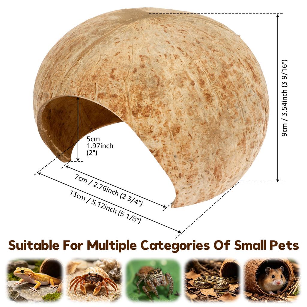 Natural Coconut Shell Hamster Nest Sturdy Coconut Leopard Habitat Bite-resistant Small Pet Toy Crawling Perching Tank Decoration