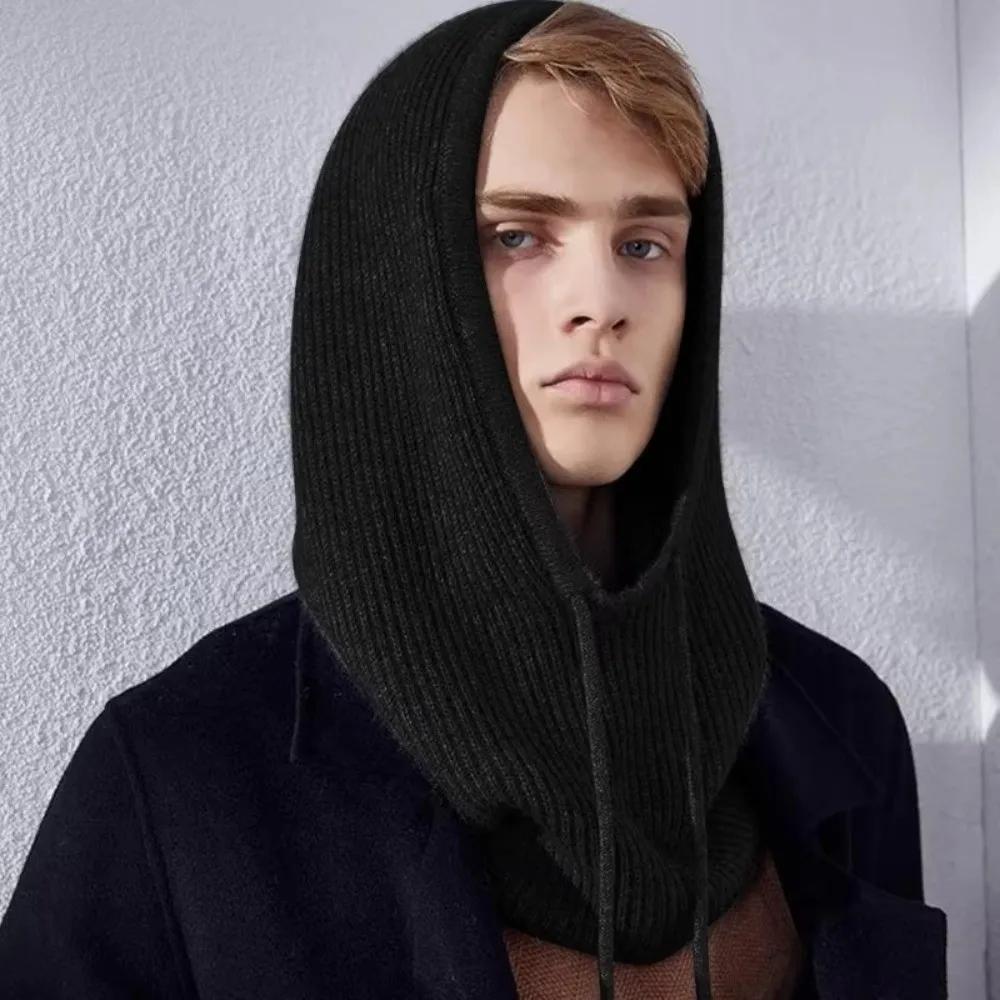 Thick Winter Knitted Hooded Caps Windproof Warm Insulation Beanies Cap Drawstring Adjustable Breathable Balaclava Hat