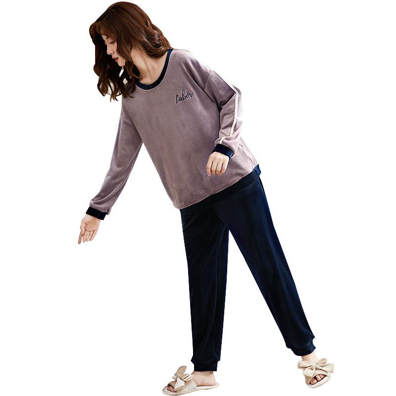 Island Fleece Pajamas Women'S Autumn And Winter Thin Fleece Coral Fleece Cute Pullover Loungewear Set