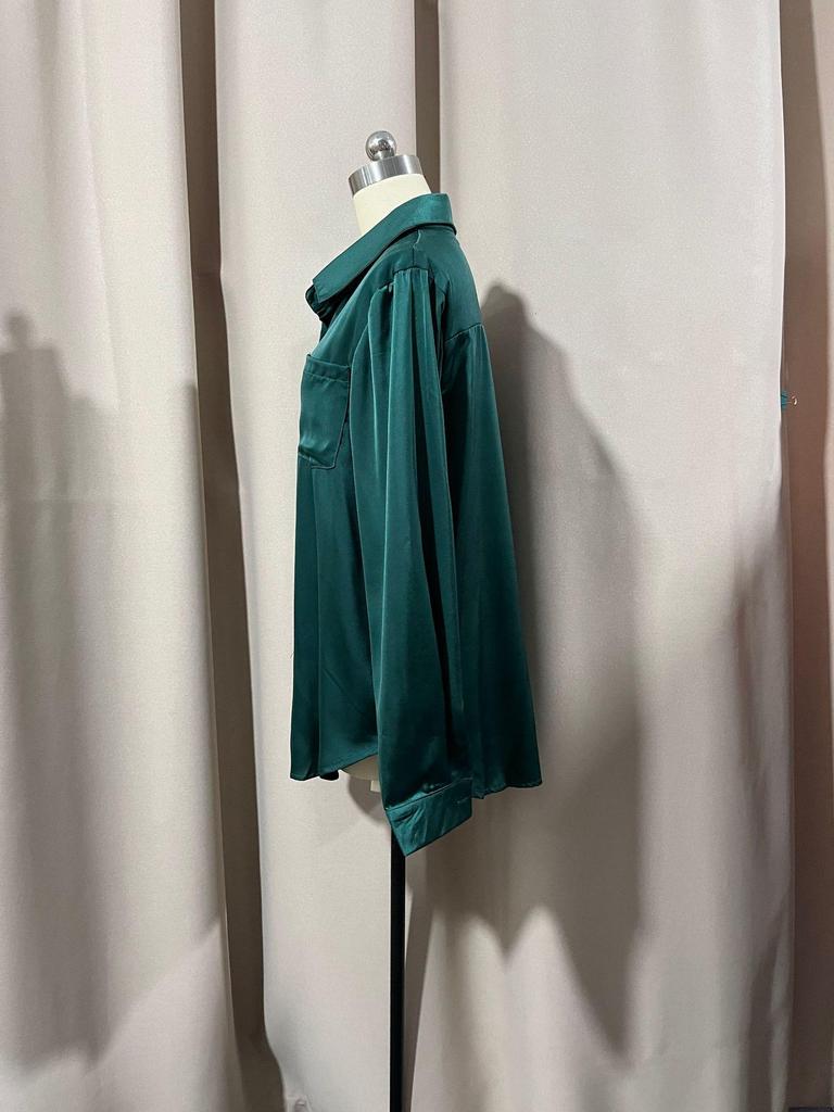 2025 Spring Collection: Women's Solid Color Satin Long Sleeve Business Top