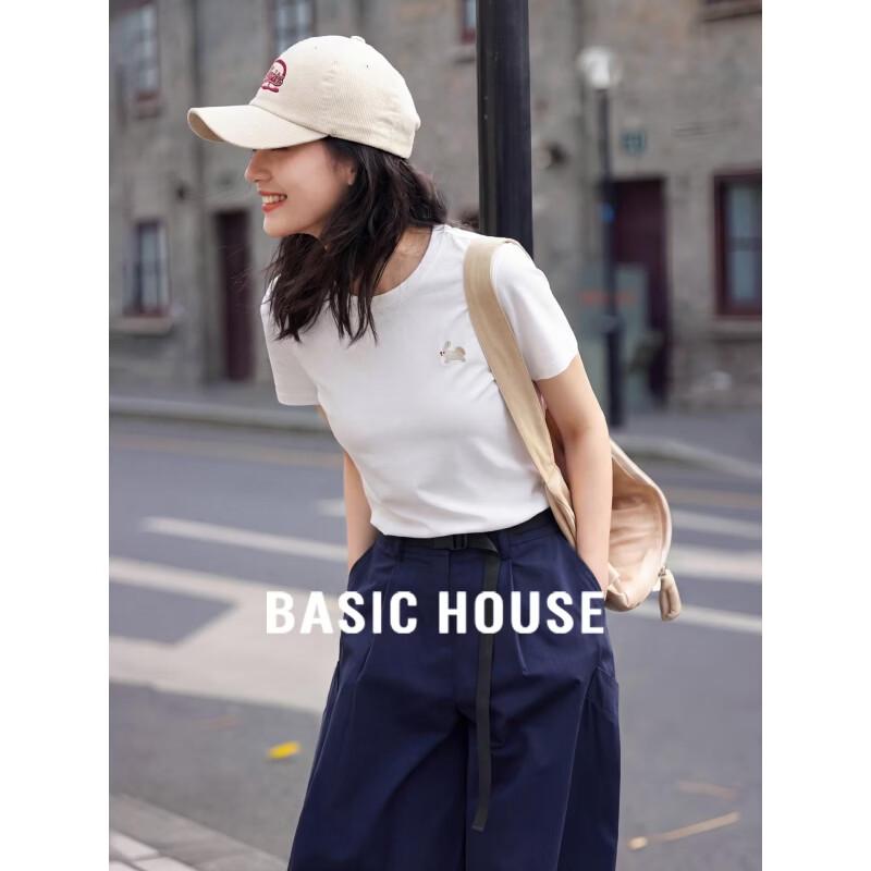 Basic House Women s Pure Cotton Rabbit Embroidered Short Sleeve T-Shirt One Size
