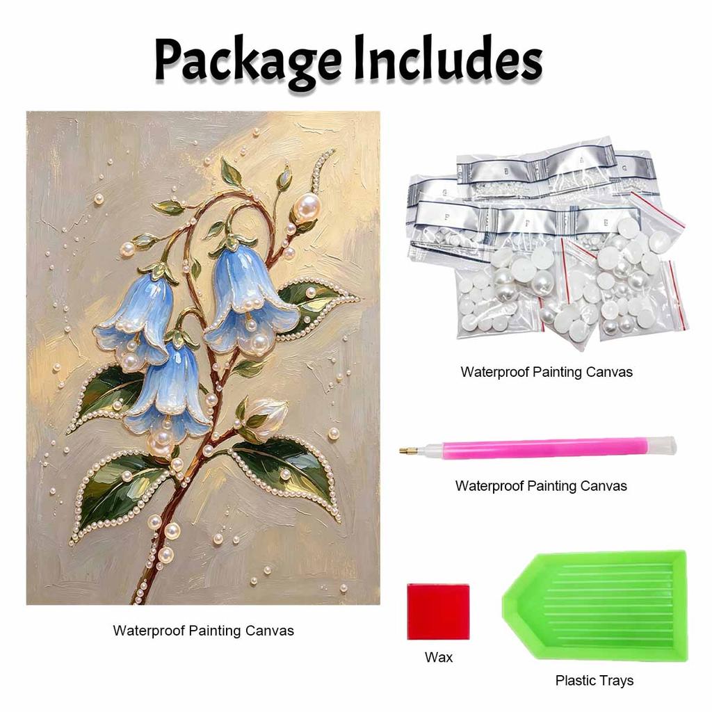 Elegant Blue Bell Flower Framed Pearl Painting Kit DIY 3D Sparkling Bead Canvas Art Relaxing Handmade Craft Creative Gift for Women Home Decor