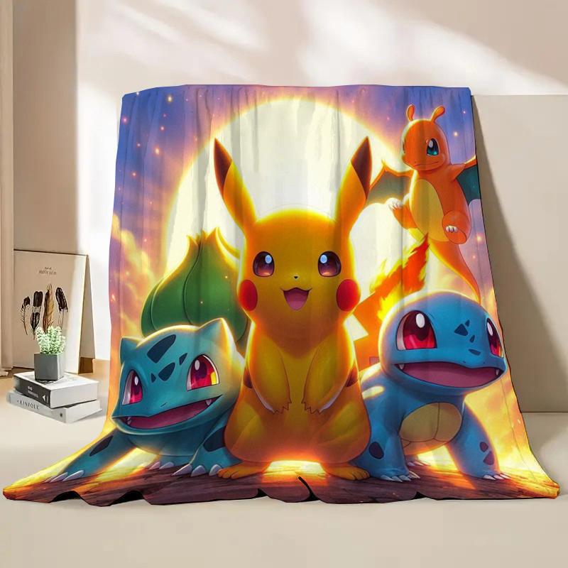 Anime Pokemon Flannel Fluffy Soft Blanket Pikachu Home Sofa Lunch Break,Throw Blanket For Kids Student Bed Blanket Nap Cover