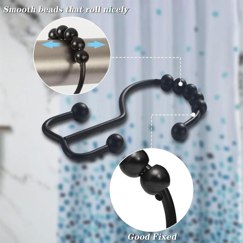 Set of 10 Rusts Resistant Shower Curtain Hooks Metal Rings Double Gliding Rollers for Bathroom Curtains Hanging Hook
