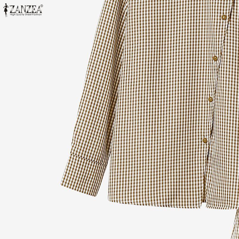 ZANZEA Women Long Sleeve Blouse and Long Skirts Plaid Print Two Piece Suit Sets