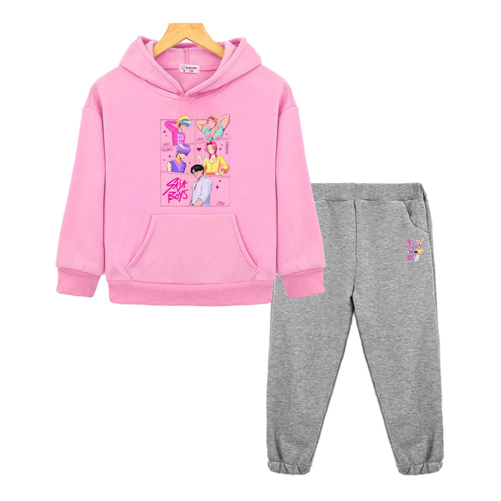 Saja Boys Boy Girl Hooded Sets Kpop Demon Hunters Hoodie Fleece Jacket Sweatshirt Autumn 2pcs Pullover+pant Kids Boutique Clothe
