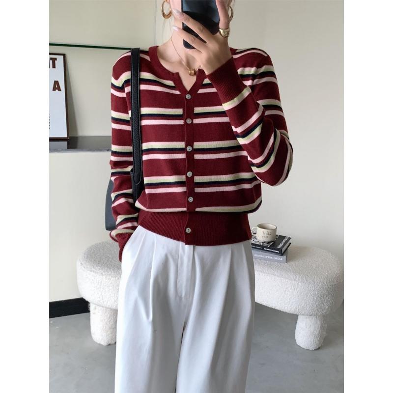 Simple V-neck Long-sleeved Knitted Cardigan for Women New Slim Women's Outer Top