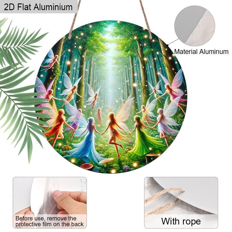 2D Flat 1pc Fairies Aluminium Decoration Plaque, Enchanted Forest Fairies Dancing Decor Sign, Room Decor, Fantasy Lovers' Home Decor, Garden Decor