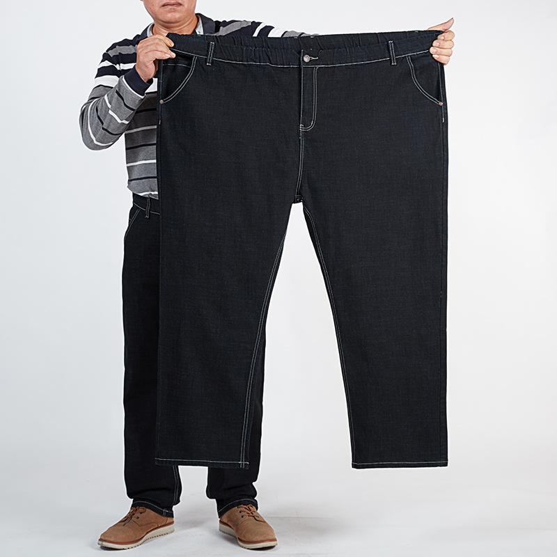 Plus Size Men's Straight-Leg High-Waisted Denim Trousers with High Elasticity