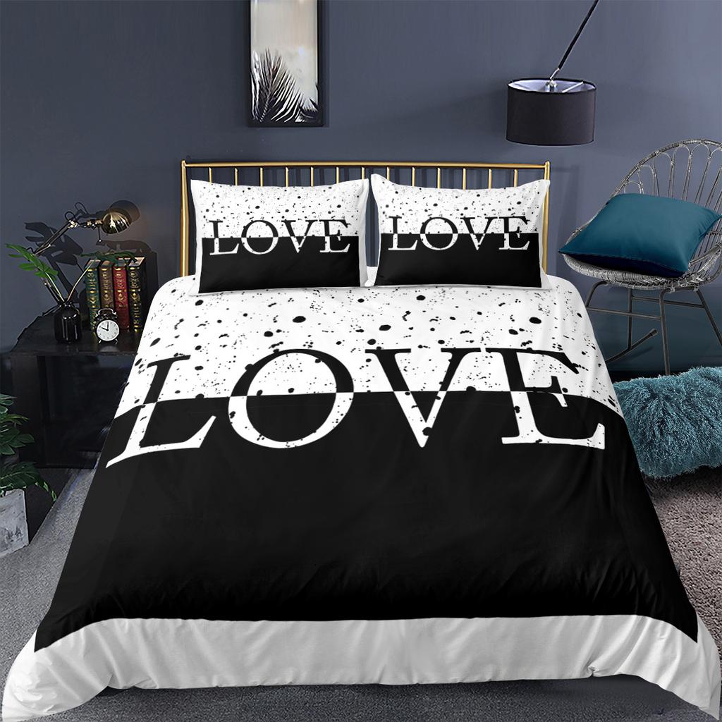 Set de lenjerie de pat 3D Love, cuplu romantic, cu puf, husă de pilotă, față de pernă, 2/3 buc., pat King Queen, lux, textil, set de pilotă