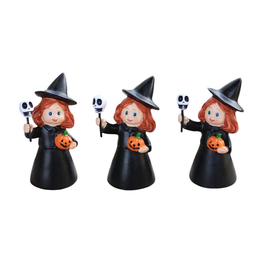 3pcs Witch Statue Halloween Decorations Desktop Home Decor Magic Wizard Figurine Witchcraft Sculpture for Halloween Party