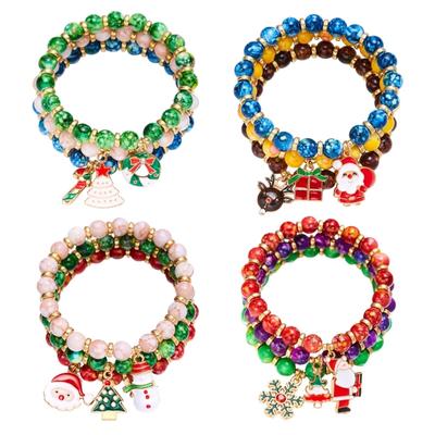 1 Set Christmas Beaded Bangle Festive Bohemian Colorful Bracelets Elastic Hand Chains Christmas Stretch Jewelry for Girl