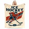 Ice Hockey Player Illustration Flannel Blanket for Bedroom, Living Room, Sofa, and Nap