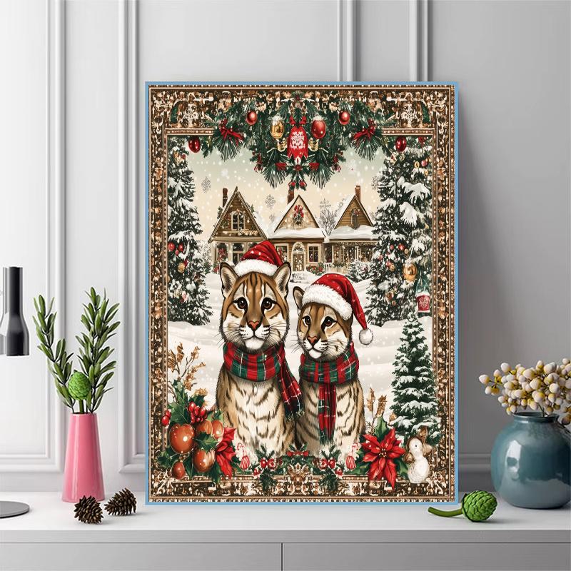Christmas cougar Pattern 3pcs 100% Round Full Drill 5D DIY Diamond Painting Embroidery Cross Stitch Rhinestone Décor