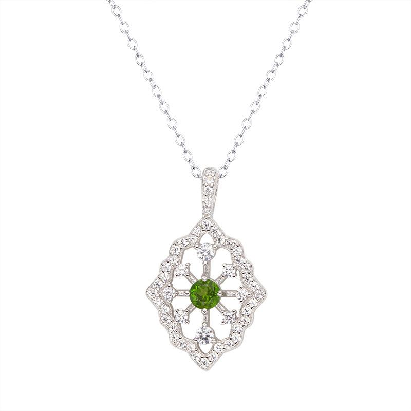 S925 Sterling Silver Natural Gemstone Color Treasure Pendant Necklace Lace Clavicle Chain Light Luxury Premium Sense