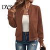 Comfortable Women Workwear Fall Winter Zip-Up Jacket, Solid Color Long Sleeve Casual Jacket Outwear, Round Neck Autumn Coat with Ribbed Collar