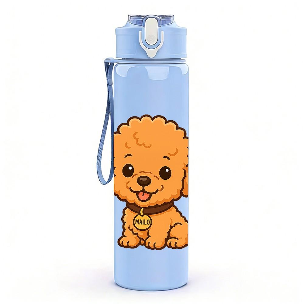 1PC Puppy Dog Pet Cute Cartoon 750ml Color Plastic Sports Water Bottle Leakproof Flip Straw Lid Suitable for Sports Office Home Use