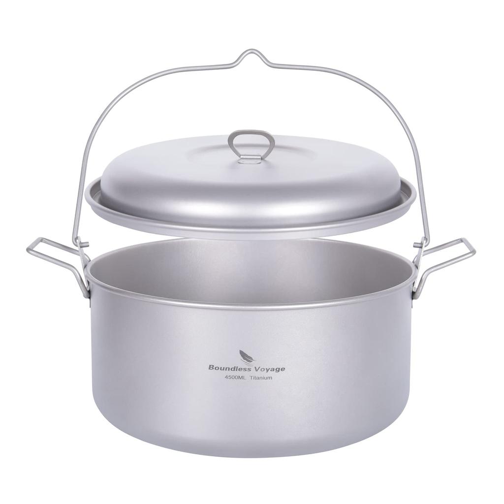 Boundless Voyage Titanium Hanging Large with Folding Camping Hanging Suitable for Direct Outdoor Cooking with Storage Bag Pot Pot, 4.5L Capacity,