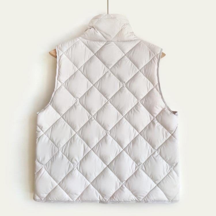 Autumn and winter new diamond white duck down light and versatile sleeveless turtleneck drawstring stand-up collar down vest jacket