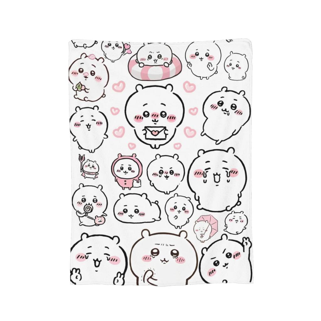C-Chiikawaa White Momonga Blankets Fleece Spring/Autumn  Multi-function Super Warm Throw Blankets for Bedding Couch Rug Piece