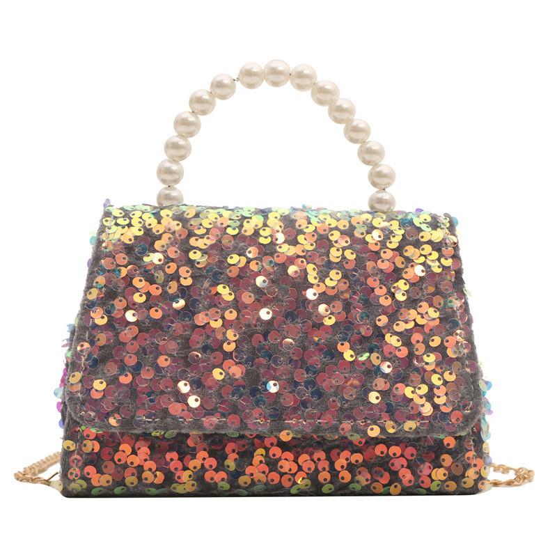 Stylish Sequined Handheld Small Square Bag 2024 Trendy Chain Shoulder Bag For Casual Use