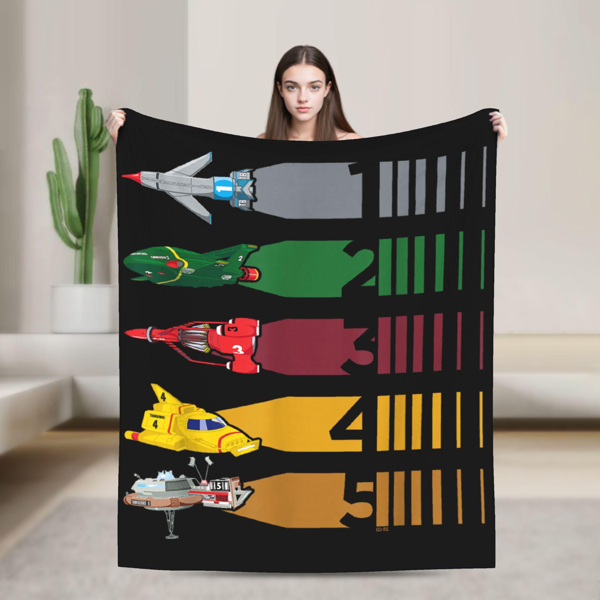 

Thunderbirds 1-5 Retro Montage Plush Blankets Cartoon Fashion Throw Blankets for Home Hotel Sofa 150*125cm Soft 75x90cm