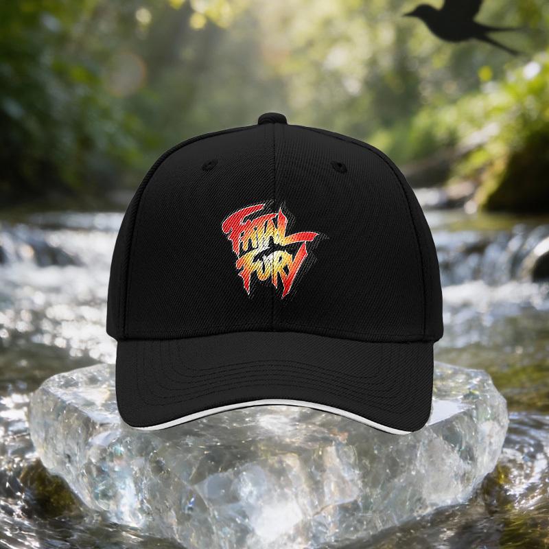 Fatal Fury Themed Baseball Cap with Iconic Flame Fatal Fury Lettering Adjustable Unisex Hat Suitable for Travel Parties Bi