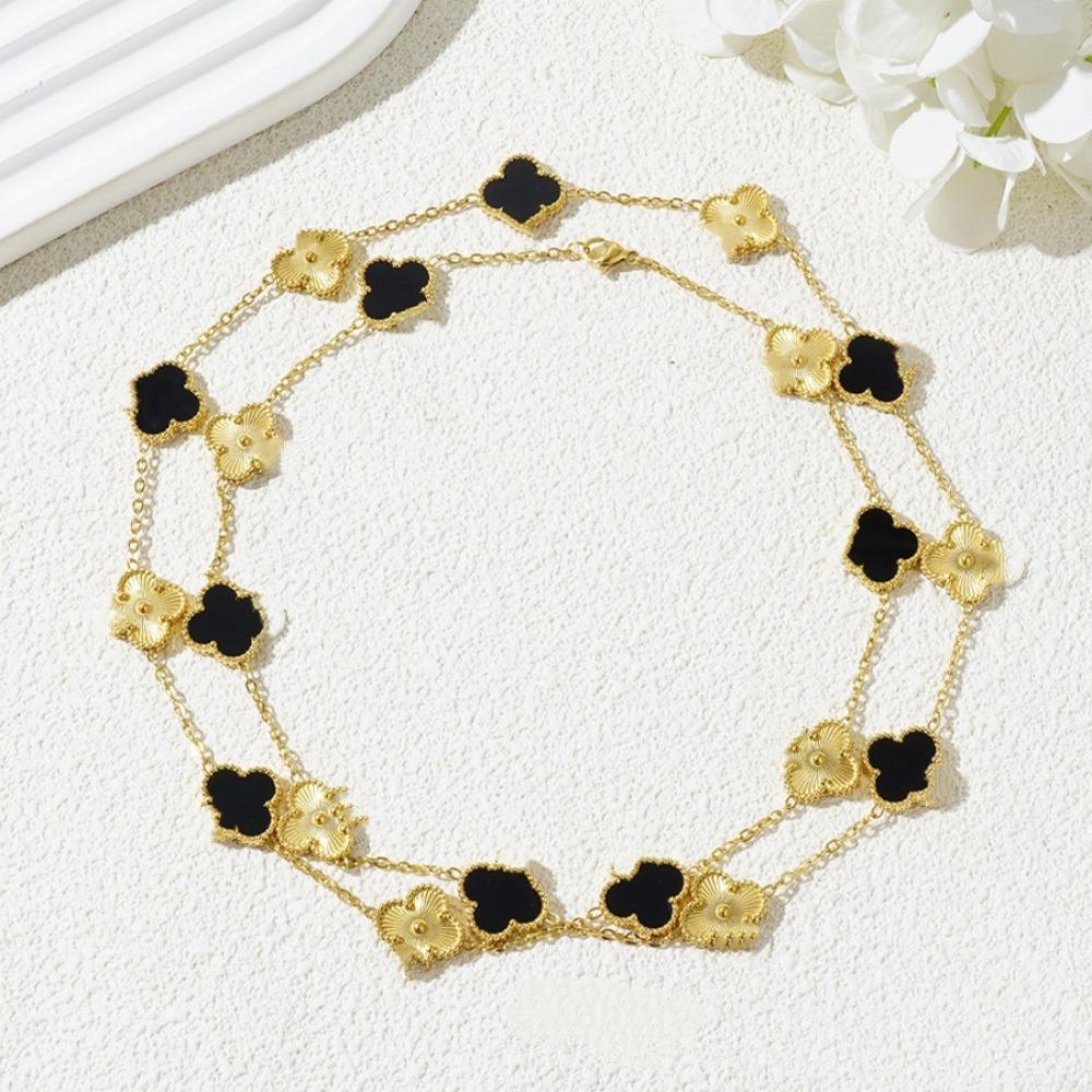 90cm Long 20-flower Classic Four-leaf Clover Necklace for Women 18K Non-fading Necklace Sweater Chain