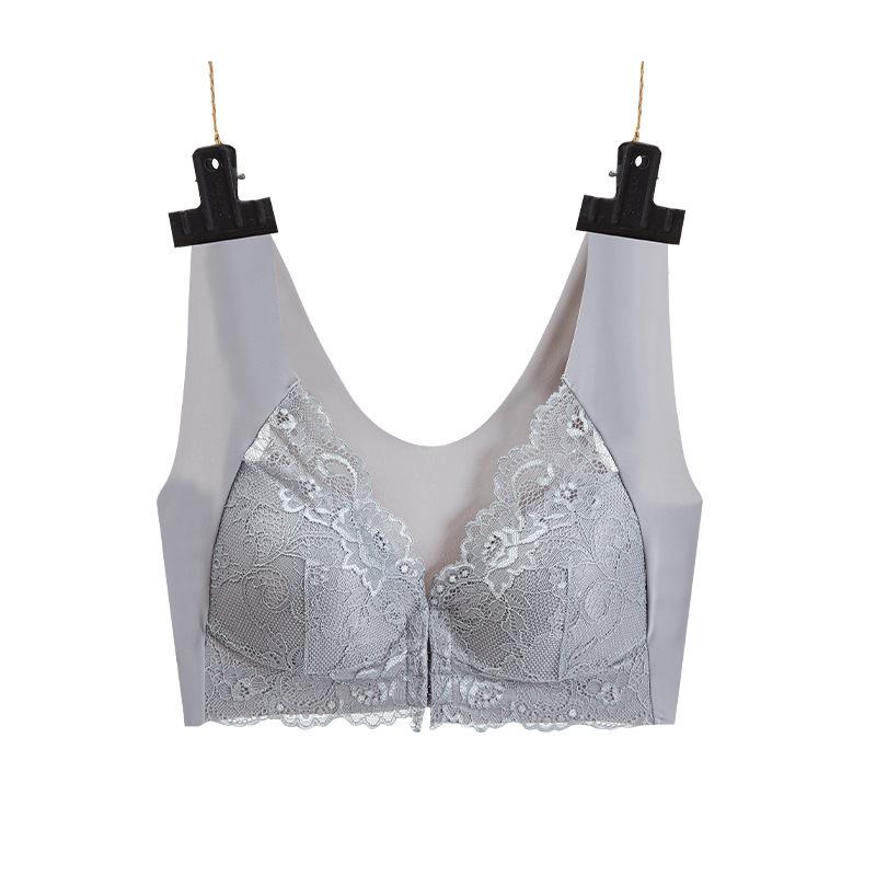 Front Button Vest Bra Large Size Sexy Lace Bra Vest Underwear Women's Gather Bra