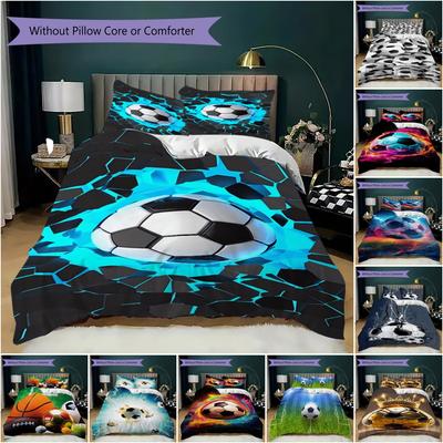 1PC Soccer Football Theme Bedding Quilt Set Quilt Cover Pillowcase Home Decoration Birthday Gift (1 * Duvet Cover + 2 * Pillowcase, Without core)A1
