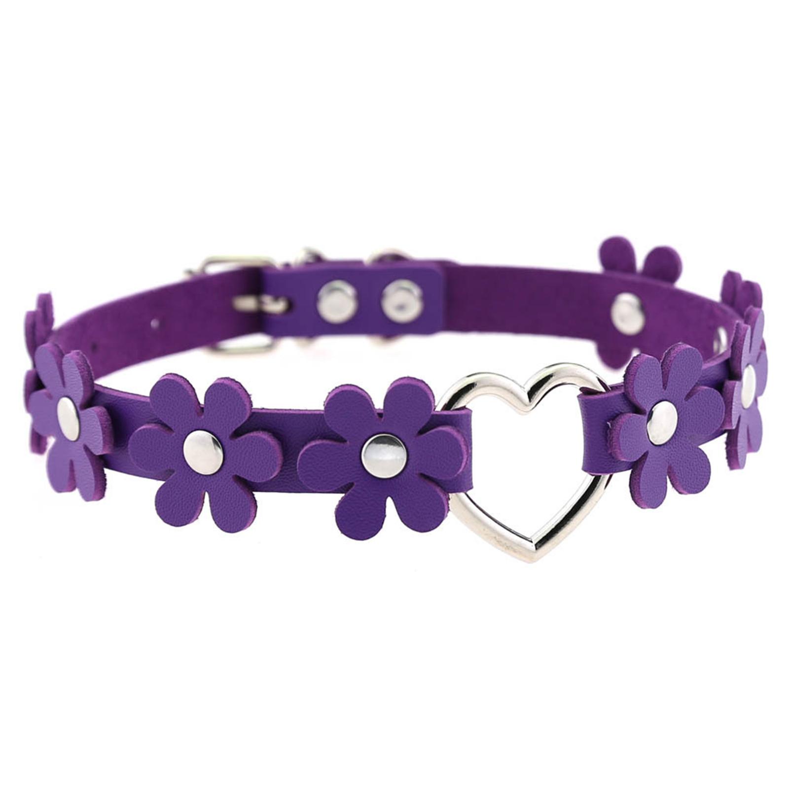 

PU Leather Gothic Collar Necklace Punk Heart Ring Choker Adjustable Jewelry Sweet Flower Necklace for Women Girls 1