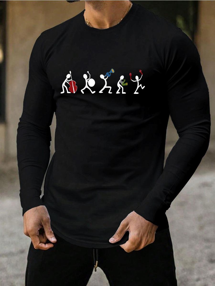 New Long-sleeved Men s T-shirt Simple Printed Round Neck T-shirt Versatile Casual Tops Men s T-shirt S