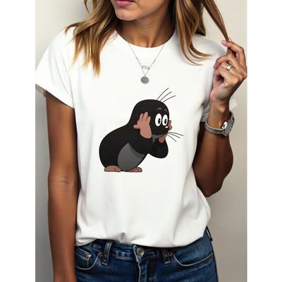 T-shirt da donna a maniche corte con scollo rotondo, taglia europea, con stampa cartoon sportiva casual, adatta all'abbigliamento sportivo da donna.