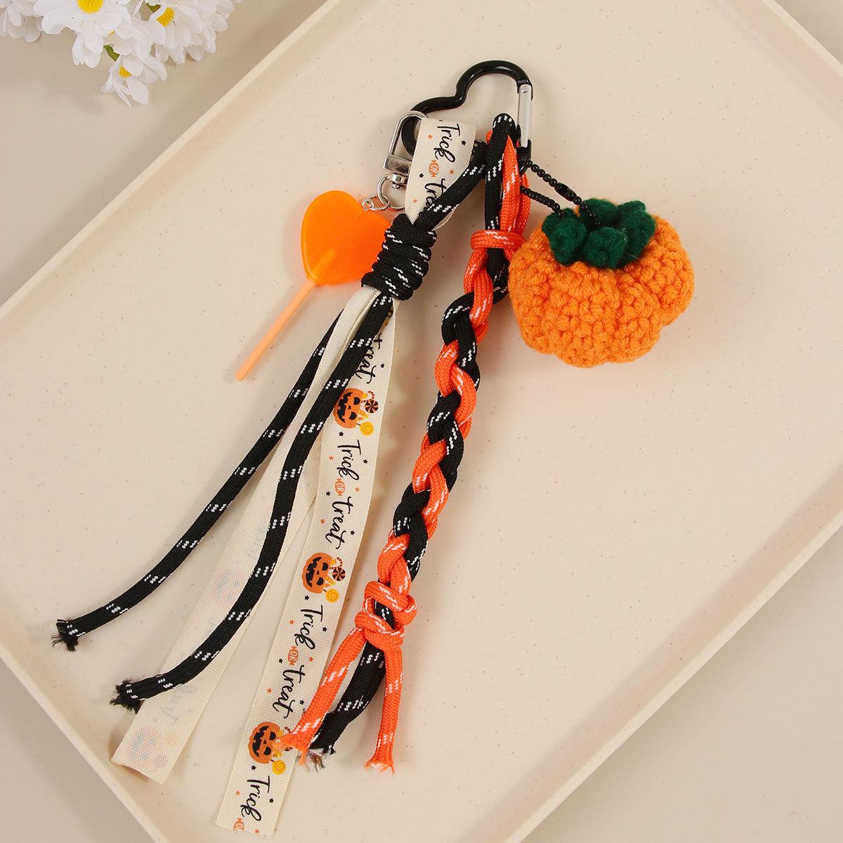Halloween creative DIY pumpkin pendant accessories lollipop braided rope bag pendant keychain оранжевый