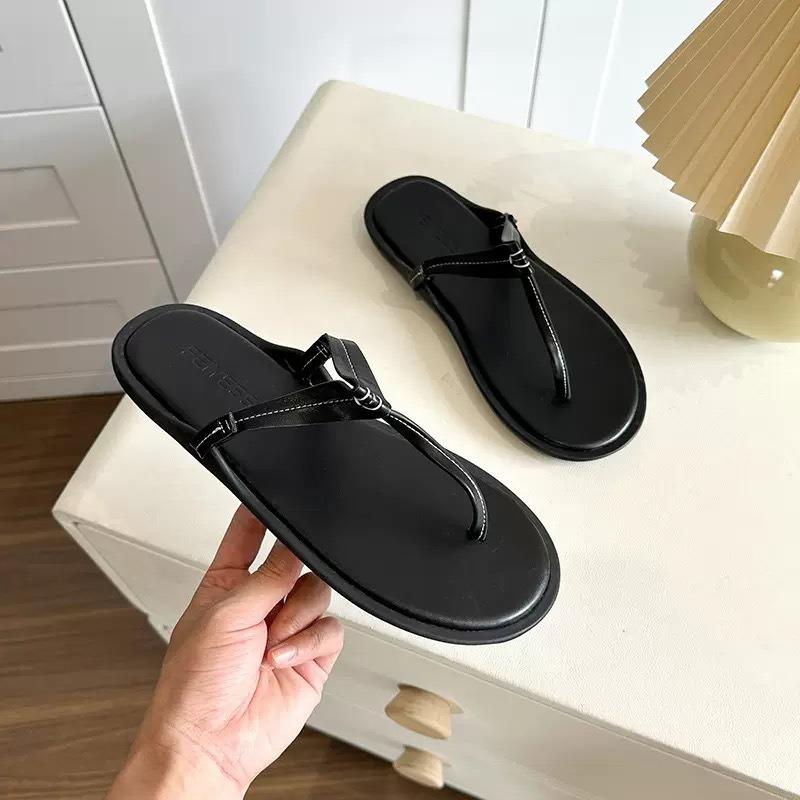 Lammfellversion von Echtleder Zehentrenner Damen Sommerbekleidung vielseitiges Wort mit Zehentrennern coole Hausschuhe