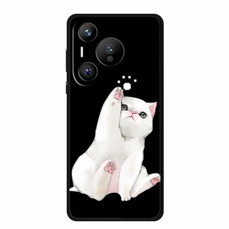 Black Silicone Case For Huawei Pura 70 Pro Case Cartoon Cat Soft Back Cover For Honor 400 Pro 5G Phone Case 400Pro Coque Funda