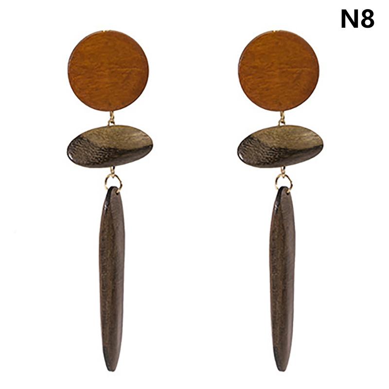Vintage Wooden Beaded Long Drop Earrings For Women Bohemia Handmade Geometric Wood Earring Pendant Jewelry