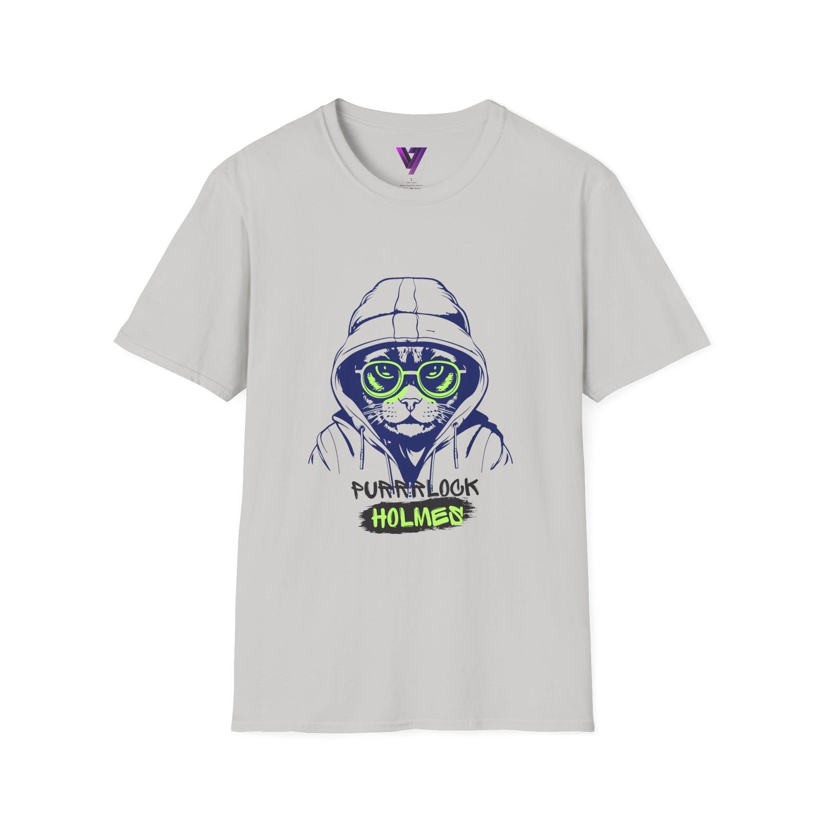 Purrlock Holmes Cool Cat T-Shirt - Unisex Softstyle Tee, NEW S
